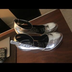 Silver Platform Wedge Shoes with Ankle Strap